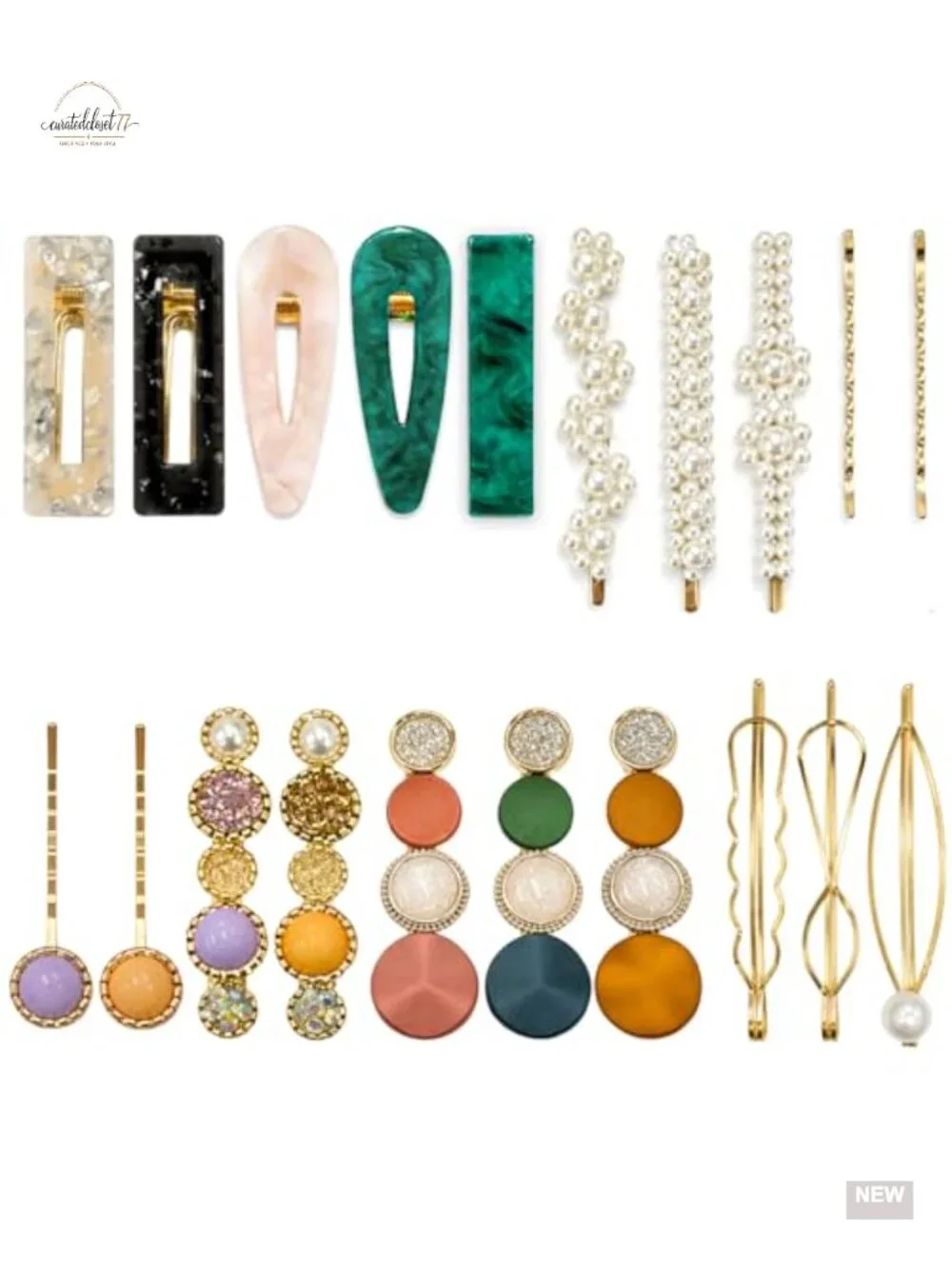 20pc Pearl Acrylic Resin Hair Clips Set Boho Barrettes Bobby Pins
